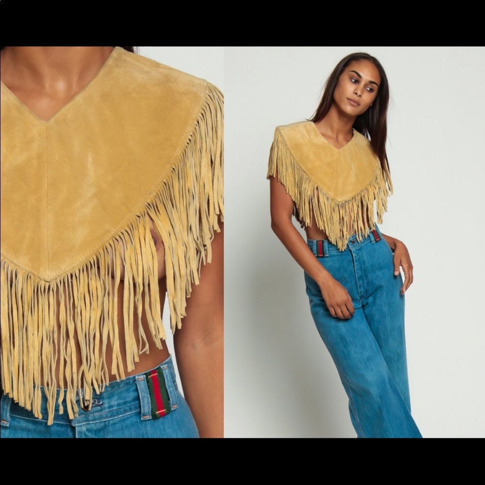 Suede Poncho Leather FRINGE Top Cape Vintage